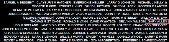 Gary Allen's name on wall