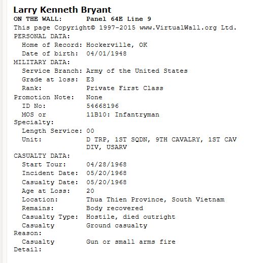 Larry's personal & military data