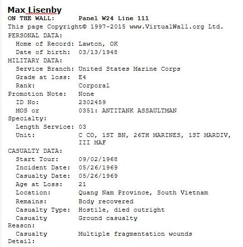 Max's personal & military data