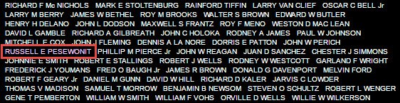 Russell's name on the wall