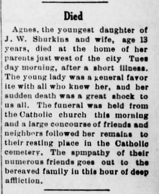 newspaper article about Agnes Shurkins